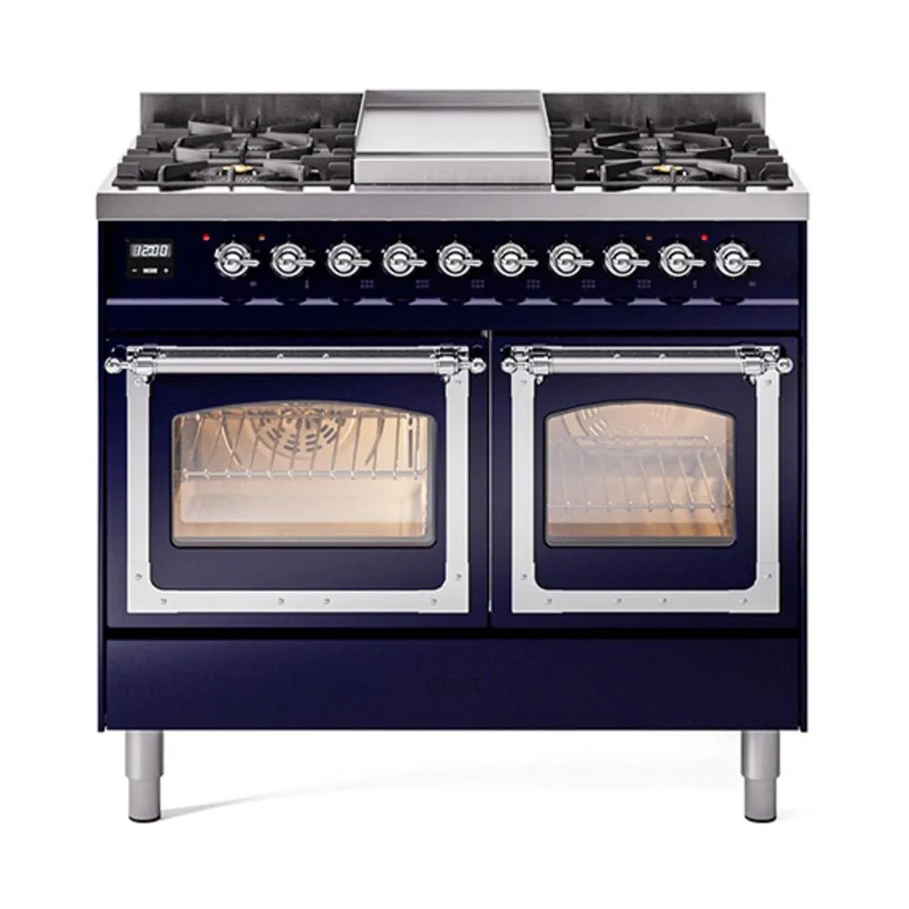 Ilve UND40FNMPMBCLP Ilve Und40Fnmpmbclp Nostalgie Ii Noblesse 40" Dual Fuel Range (Liquid Propane, Triple Glass Door, Midnight Blue, Chrome)
