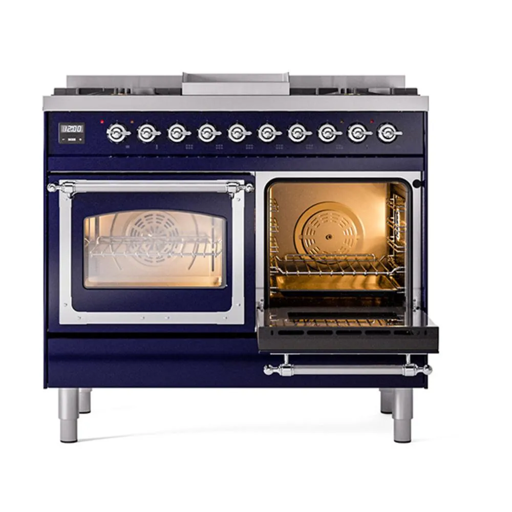 Ilve UND40FNMPMBCLP Ilve Und40Fnmpmbclp Nostalgie Ii Noblesse 40" Dual Fuel Range (Liquid Propane, Triple Glass Door, Midnight Blue, Chrome)