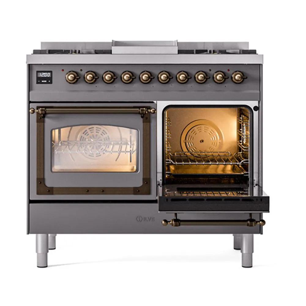 Ilve UND40FNMPMGB Ilve Und40Fnmpmgb Nostalgie Ii Noblesse 40" Dual Fuel Range (Natural Gas, Triple Glass Door, Graphite Matte, Burnished)