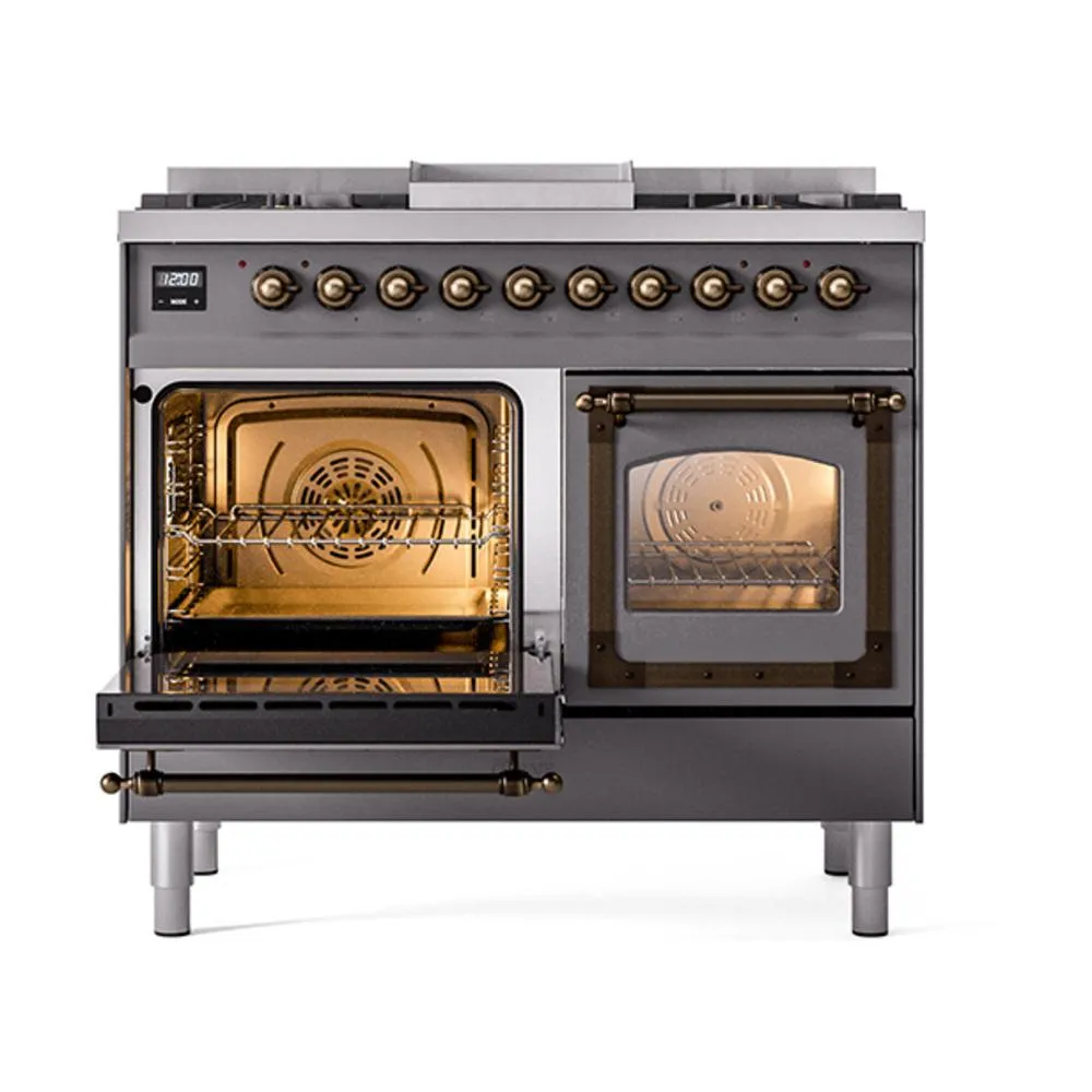 Ilve UND40FNMPMGB Ilve Und40Fnmpmgb Nostalgie Ii Noblesse 40" Dual Fuel Range (Natural Gas, Triple Glass Door, Graphite Matte, Burnished)