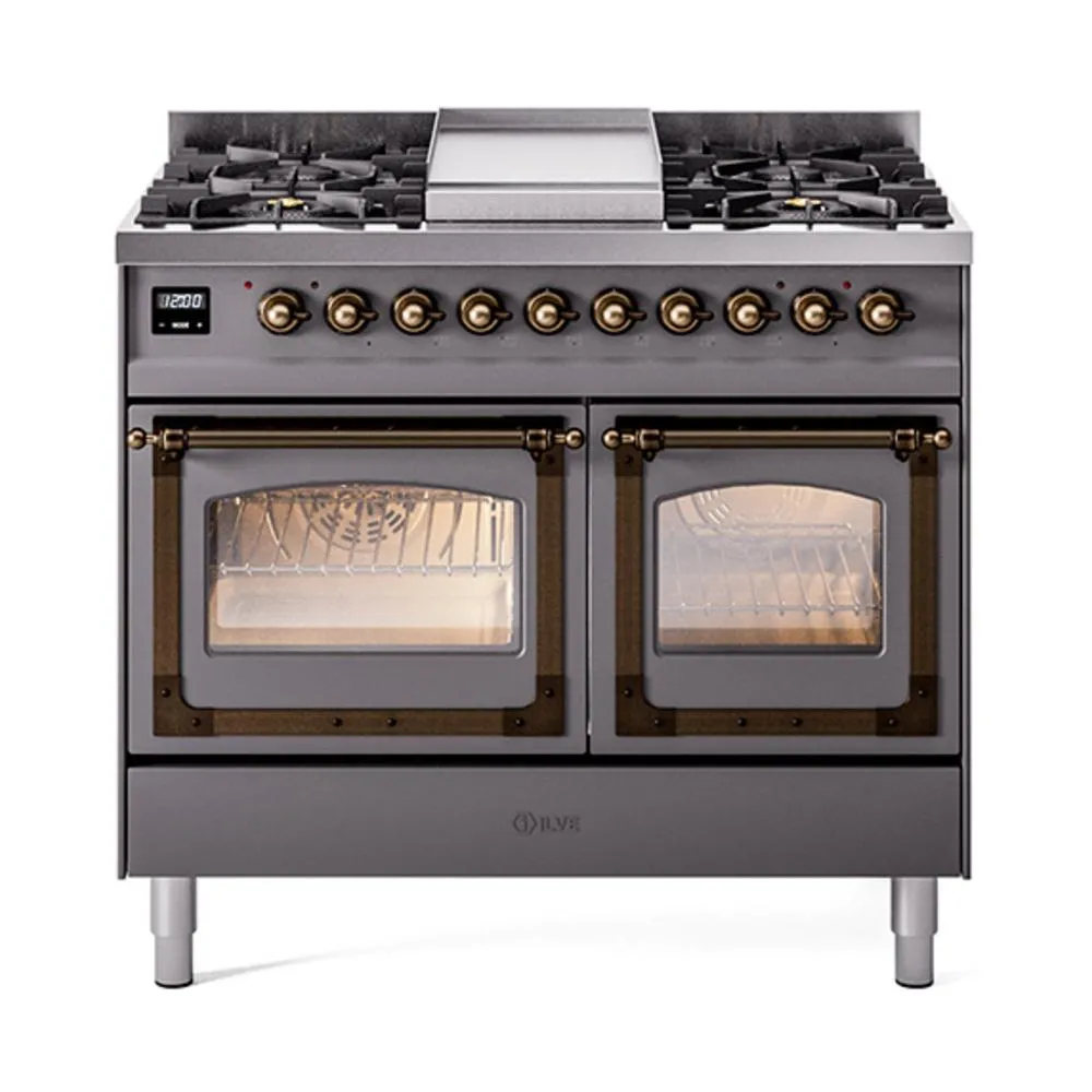 Ilve UND40FNMPMGB Ilve Und40Fnmpmgb Nostalgie Ii Noblesse 40" Dual Fuel Range (Natural Gas, Triple Glass Door, Graphite Matte, Burnished)