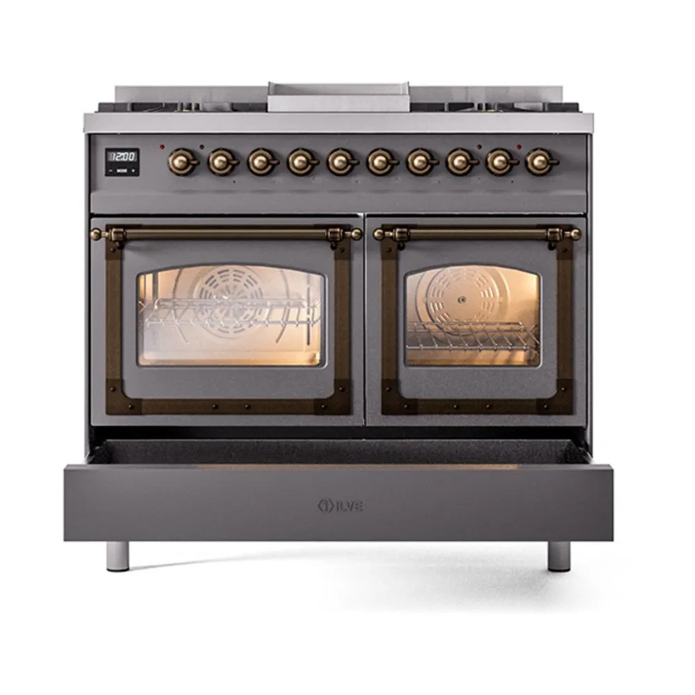 Ilve UND40FNMPMGB Ilve Und40Fnmpmgb Nostalgie Ii Noblesse 40" Dual Fuel Range (Natural Gas, Triple Glass Door, Graphite Matte, Burnished)