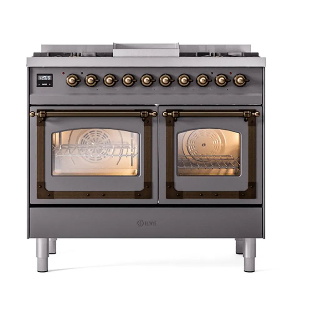 Ilve UND40FNMPMGB Ilve Und40Fnmpmgb Nostalgie Ii Noblesse 40" Dual Fuel Range (Natural Gas, Triple Glass Door, Graphite Matte, Burnished)