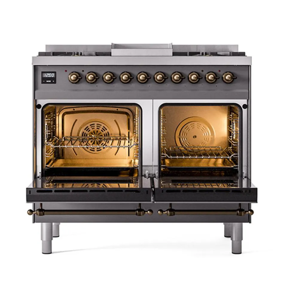 Ilve UND40FNMPMGBLP Ilve Und40Fnmpmgblp Nostalgie Ii Noblesse 40" Dual Fuel Range (Liquid Propane, Triple Glass Door, Graphite Matte, Burnished)