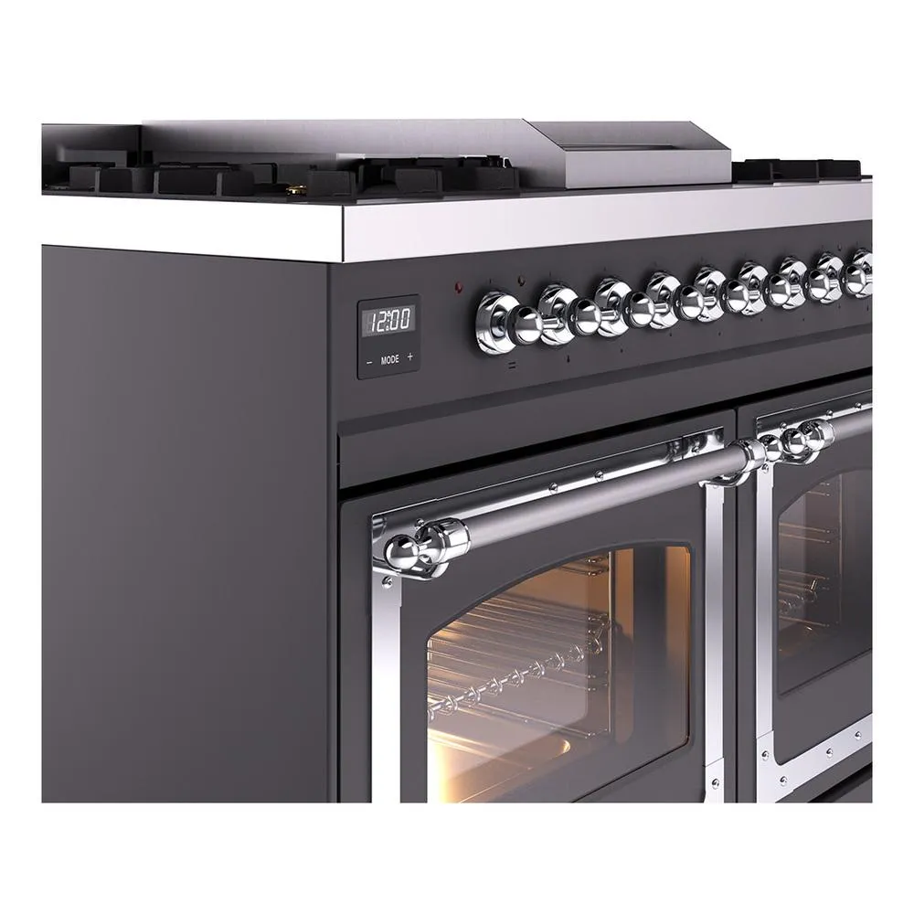 Ilve UND40FNMPMGC Ilve Und40Fnmpmgc Nostalgie Ii Noblesse 40" Dual Fuel Range (Natural Gas, Triple Glass Door, Graphite Matte, Chrome)