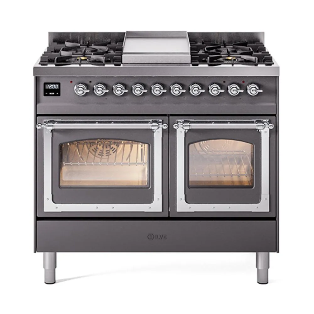 Ilve UND40FNMPMGC Ilve Und40Fnmpmgc Nostalgie Ii Noblesse 40" Dual Fuel Range (Natural Gas, Triple Glass Door, Graphite Matte, Chrome)
