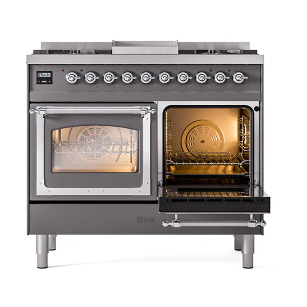 Ilve UND40FNMPMGC Ilve Und40Fnmpmgc Nostalgie Ii Noblesse 40" Dual Fuel Range (Natural Gas, Triple Glass Door, Graphite Matte, Chrome)