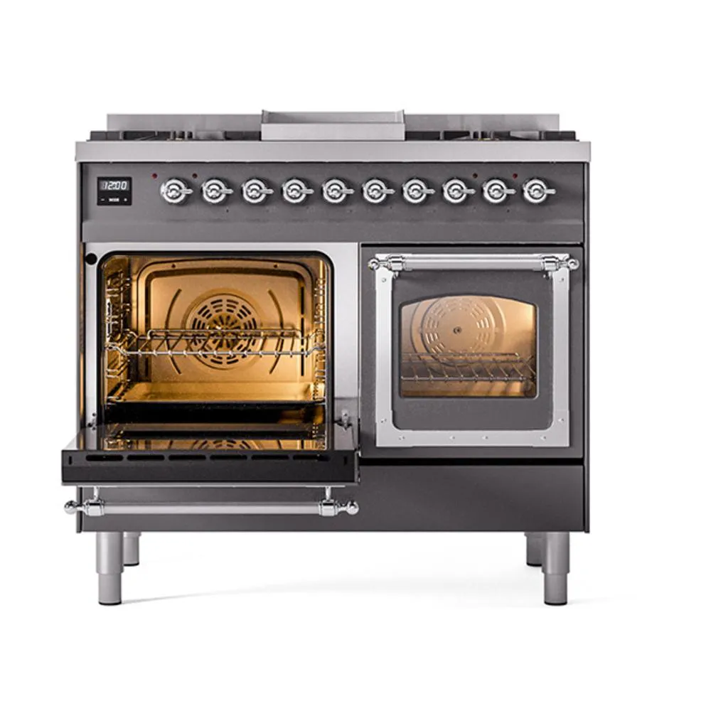 Ilve UND40FNMPMGC Ilve Und40Fnmpmgc Nostalgie Ii Noblesse 40" Dual Fuel Range (Natural Gas, Triple Glass Door, Graphite Matte, Chrome)