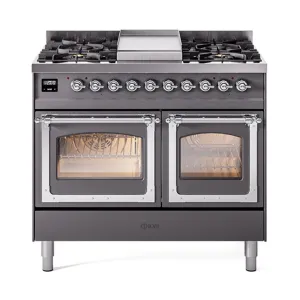 Ilve UND40FNMPMGC Ilve Und40Fnmpmgc Nostalgie Ii Noblesse 40" Dual Fuel Range (Natural Gas, Triple Glass Door, Graphite Matte, Chrome)