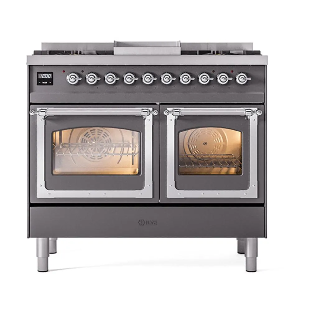Ilve UND40FNMPMGC Ilve Und40Fnmpmgc Nostalgie Ii Noblesse 40" Dual Fuel Range (Natural Gas, Triple Glass Door, Graphite Matte, Chrome)