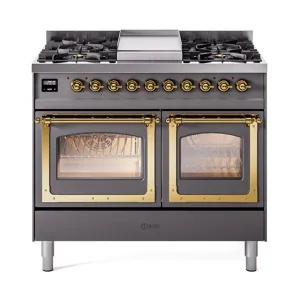 Ilve UND40FNMPMGGLP Ilve Und40Fnmpmgglp Nostalgie Ii Noblesse 40" Dual Fuel Range (Liquid Propane, Triple Glass Door, Graphite Matte, Brass)
