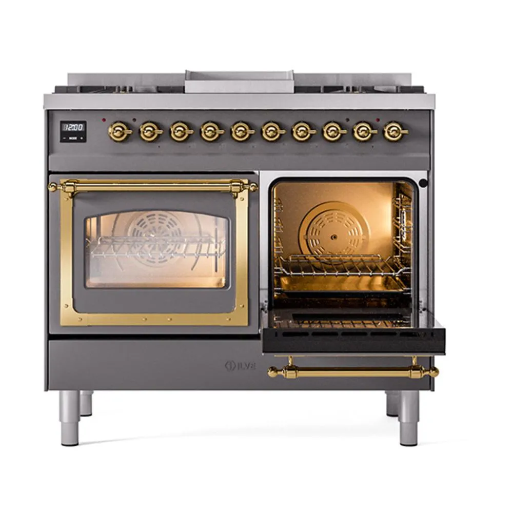 Ilve UND40FNMPMGGLP Ilve Und40Fnmpmgglp Nostalgie Ii Noblesse 40" Dual Fuel Range (Liquid Propane, Triple Glass Door, Graphite Matte, Brass)