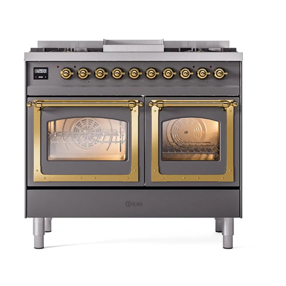 Ilve UND40FNMPMGGLP Ilve Und40Fnmpmgglp Nostalgie Ii Noblesse 40" Dual Fuel Range (Liquid Propane, Triple Glass Door, Graphite Matte, Brass)