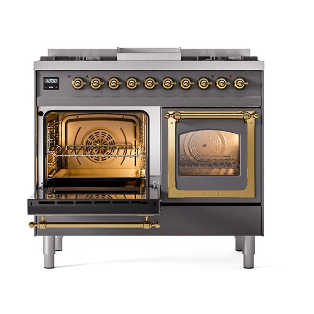 Ilve UND40FNMPMGGLP Ilve Und40Fnmpmgglp Nostalgie Ii Noblesse 40" Dual Fuel Range (Liquid Propane, Triple Glass Door, Graphite Matte, Brass)