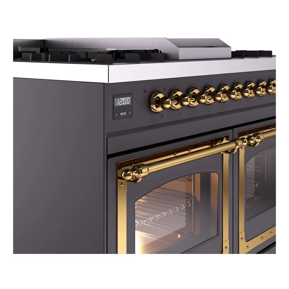 Ilve UND40FNMPMGGLP Ilve Und40Fnmpmgglp Nostalgie Ii Noblesse 40" Dual Fuel Range (Liquid Propane, Triple Glass Door, Graphite Matte, Brass)