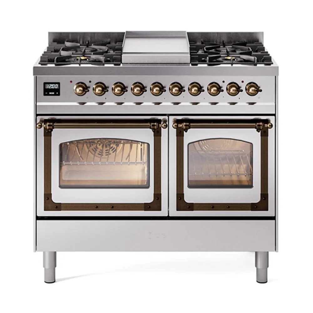 Ilve UND40FNMPSSBLP Ilve Und40Fnmpssblp Nostalgie Ii Noblesse 40" Dual Fuel Range (Liquid Propane, Triple Glass Door, Stainless Steel, Burnished)