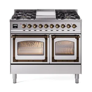 Ilve UND40FNMPSSBLP Ilve Und40Fnmpssblp Nostalgie Ii Noblesse 40" Dual Fuel Range (Liquid Propane, Triple Glass Door, Stainless Steel, Burnished)