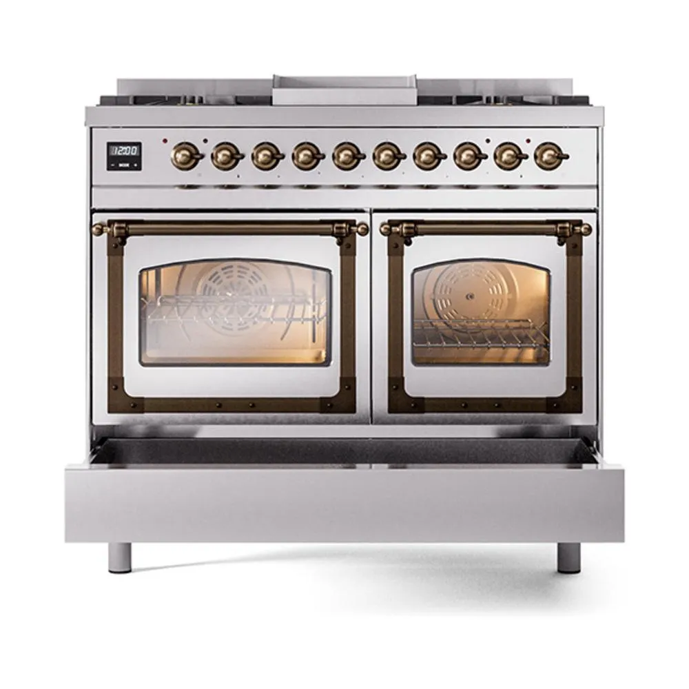 Ilve UND40FNMPSSBLP Ilve Und40Fnmpssblp Nostalgie Ii Noblesse 40" Dual Fuel Range (Liquid Propane, Triple Glass Door, Stainless Steel, Burnished)