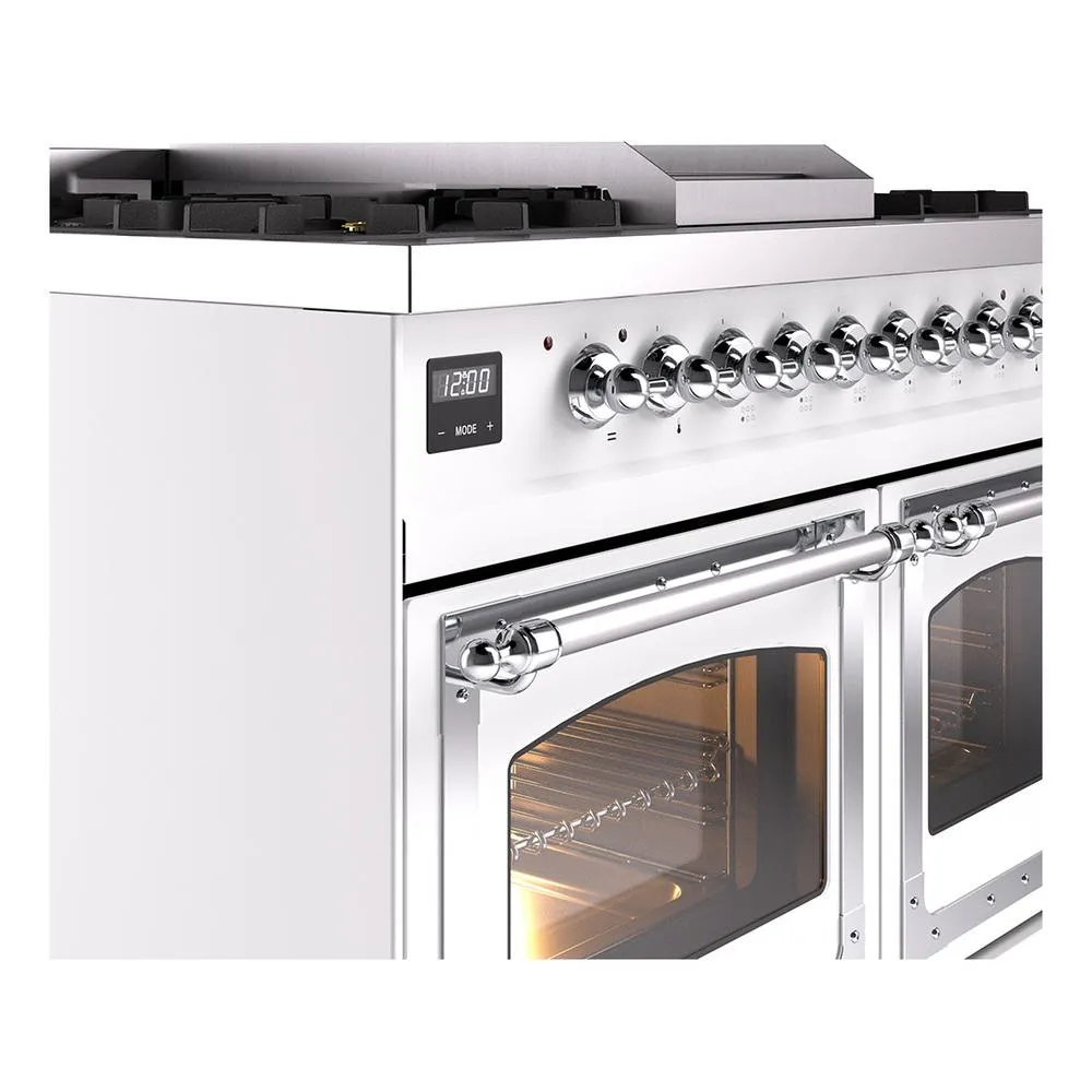 Ilve UND40FNMPWHCLP Ilve Und40Fnmpwhclp Nostalgie Ii Noblesse 40" Dual Fuel Range (Liquid Propane, Triple Glass Door, White, Chrome)