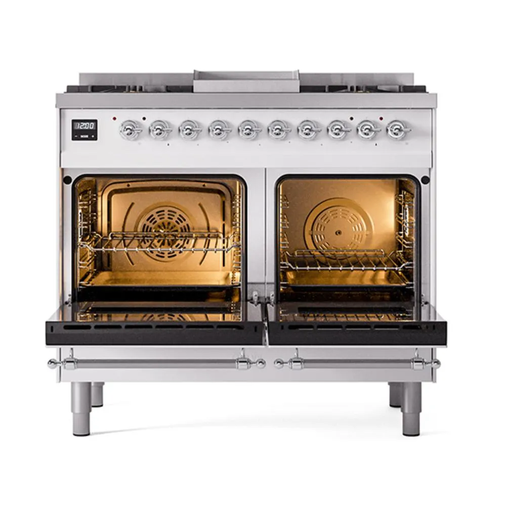 Ilve UND40FNMPWHCLP Ilve Und40Fnmpwhclp Nostalgie Ii Noblesse 40" Dual Fuel Range (Liquid Propane, Triple Glass Door, White, Chrome)