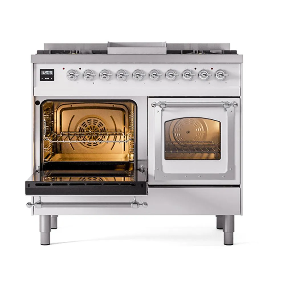 Ilve UND40FNMPWHCLP Ilve Und40Fnmpwhclp Nostalgie Ii Noblesse 40" Dual Fuel Range (Liquid Propane, Triple Glass Door, White, Chrome)