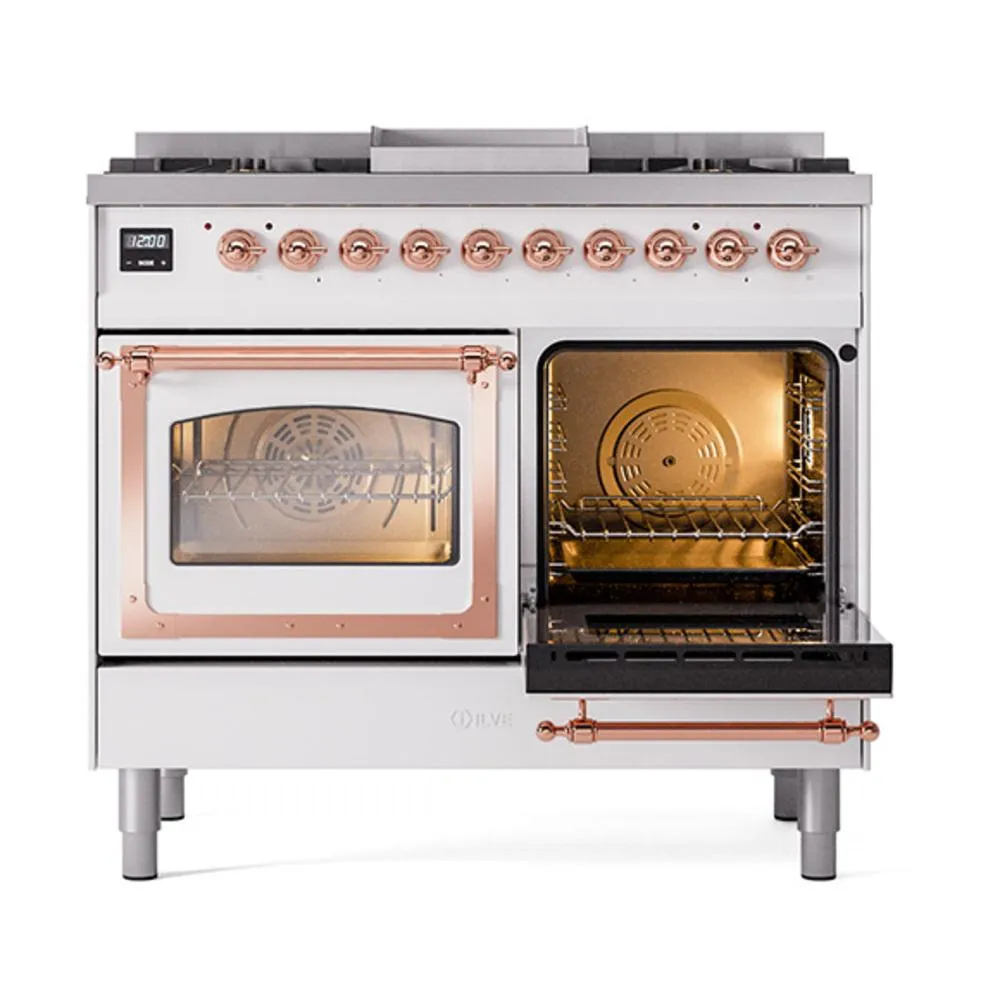Ilve UND40FNMPWHP Ilve Und40Fnmpwhp Nostalgie Ii Noblesse 40" Dual Fuel Range (Natural Gas, Triple Glass Door, White, Copper)