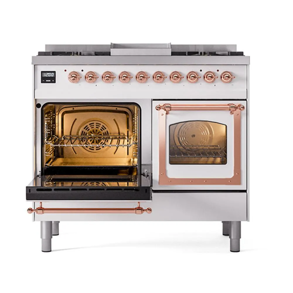 Ilve UND40FNMPWHP Ilve Und40Fnmpwhp Nostalgie Ii Noblesse 40" Dual Fuel Range (Natural Gas, Triple Glass Door, White, Copper)