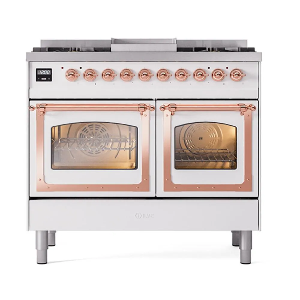 Ilve UND40FNMPWHPLP Ilve Und40Fnmpwhplp Nostalgie Ii Noblesse 40" Dual Fuel Range (Liquid Propane, Triple Glass Door, White, Copper)