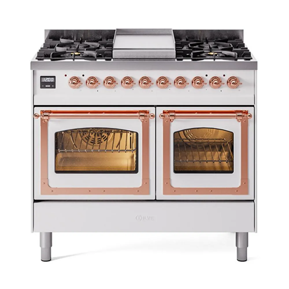Ilve UND40FNMPWHPLP Ilve Und40Fnmpwhplp Nostalgie Ii Noblesse 40" Dual Fuel Range (Liquid Propane, Triple Glass Door, White, Copper)