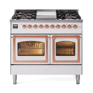Ilve UND40FNMPWHPLP Ilve Und40Fnmpwhplp Nostalgie Ii Noblesse 40" Dual Fuel Range (Liquid Propane, Triple Glass Door, White, Copper)