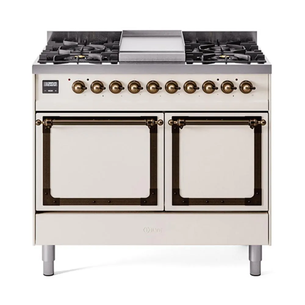 Ilve UND40FQNMPAWBLP Ilve Und40Fqnmpawblp Nostalgie Ii Noblesse 40" Dual Fuel Range (Liquid Propane, Solid Door, Antique White, Burnished)