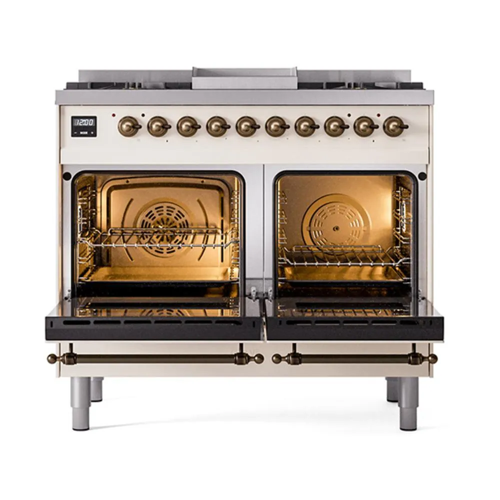 Ilve UND40FQNMPAWBLP Ilve Und40Fqnmpawblp Nostalgie Ii Noblesse 40" Dual Fuel Range (Liquid Propane, Solid Door, Antique White, Burnished)