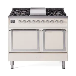 Ilve UND40FQNMPAWCLP Ilve Und40Fqnmpawclp Nostalgie Ii Noblesse 40" Dual Fuel Range (Liquid Propane, Solid Door, Antique White, Chrome)