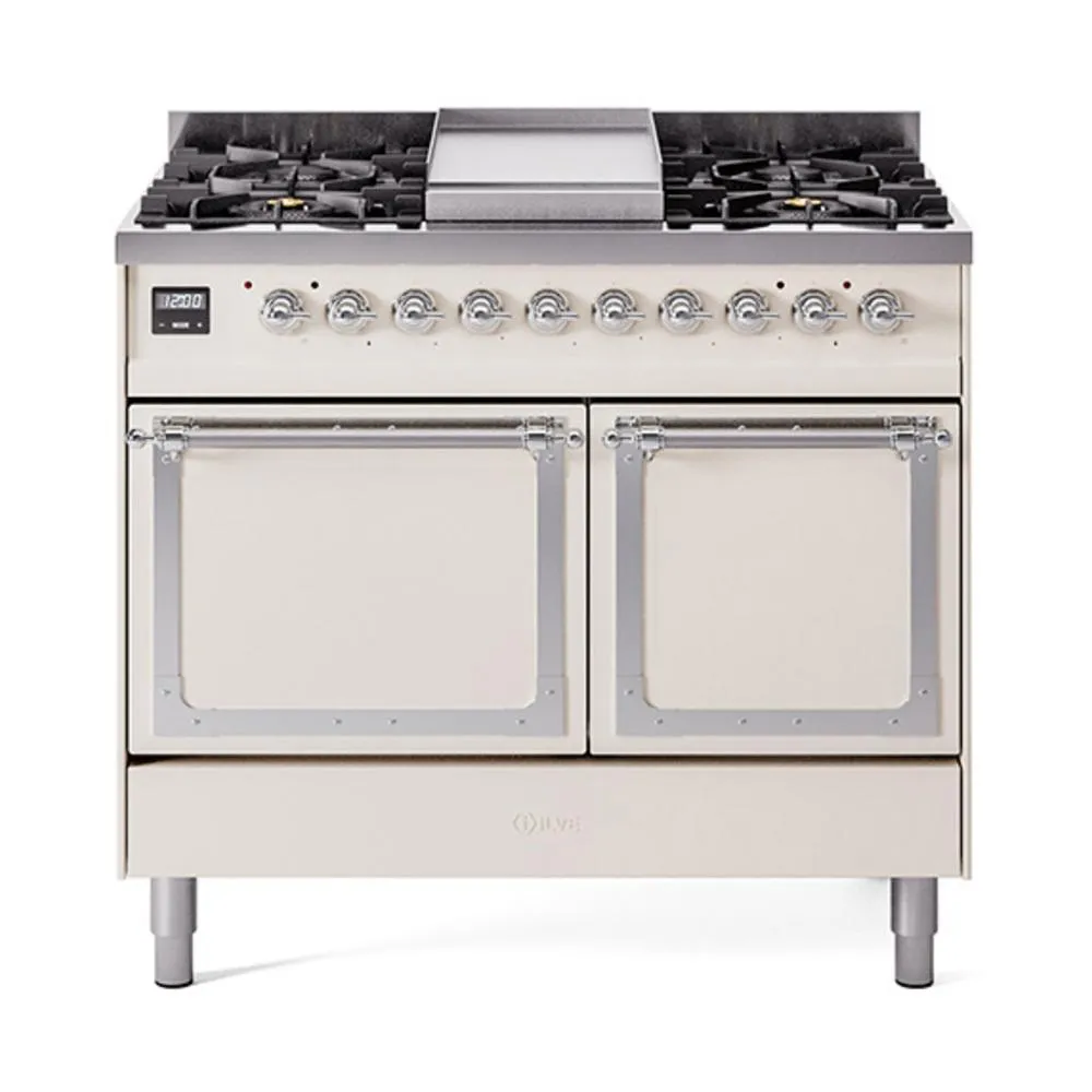 Ilve UND40FQNMPAWCLP Ilve Und40Fqnmpawclp Nostalgie Ii Noblesse 40" Dual Fuel Range (Liquid Propane, Solid Door, Antique White, Chrome)