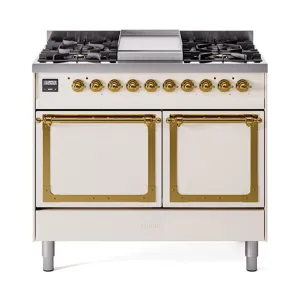 Ilve UND40FQNMPAWG Ilve Und40Fqnmpawg Nostalgie Ii Noblesse 40" Dual Fuel Range (Natural Gas, Solid Door, Antique White, Brass)