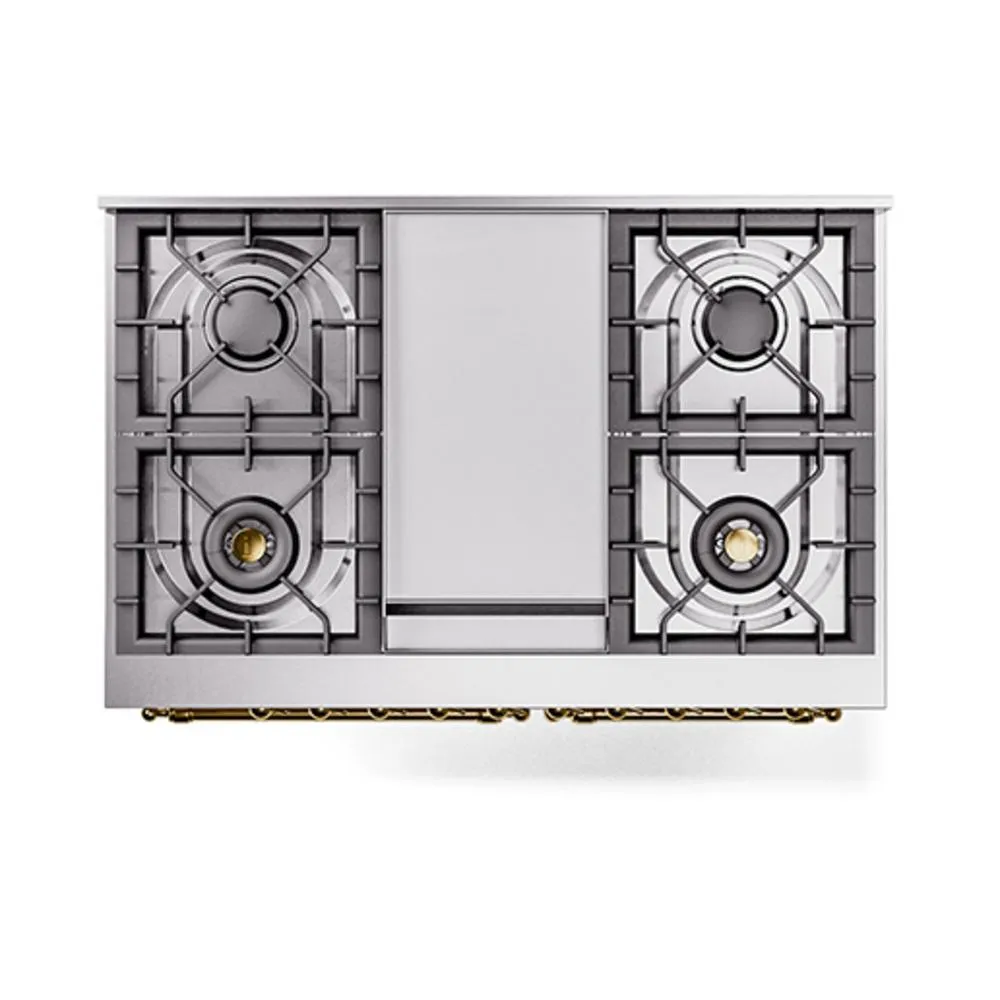Ilve UND40FQNMPAWG Ilve Und40Fqnmpawg Nostalgie Ii Noblesse 40" Dual Fuel Range (Natural Gas, Solid Door, Antique White, Brass)