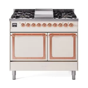 Ilve UND40FQNMPAWP Ilve Und40Fqnmpawp Nostalgie Ii Noblesse 40" Dual Fuel Range (Natural Gas, Solid Door, Antique White, Copper)