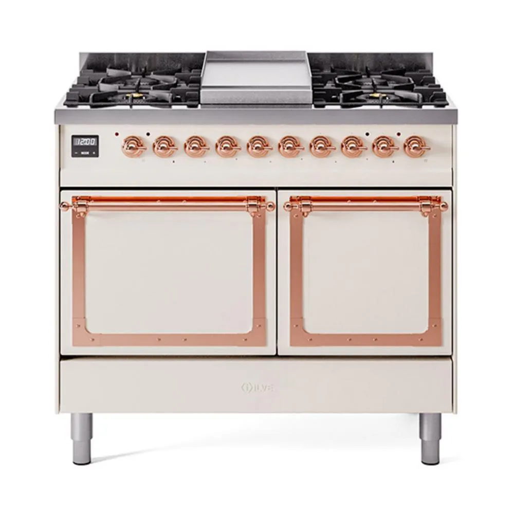 Ilve UND40FQNMPAWPLP Ilve Und40Fqnmpawplp Nostalgie Ii Noblesse 40" Dual Fuel Range (Liquid Propane, Solid Door, Antique White, Copper)