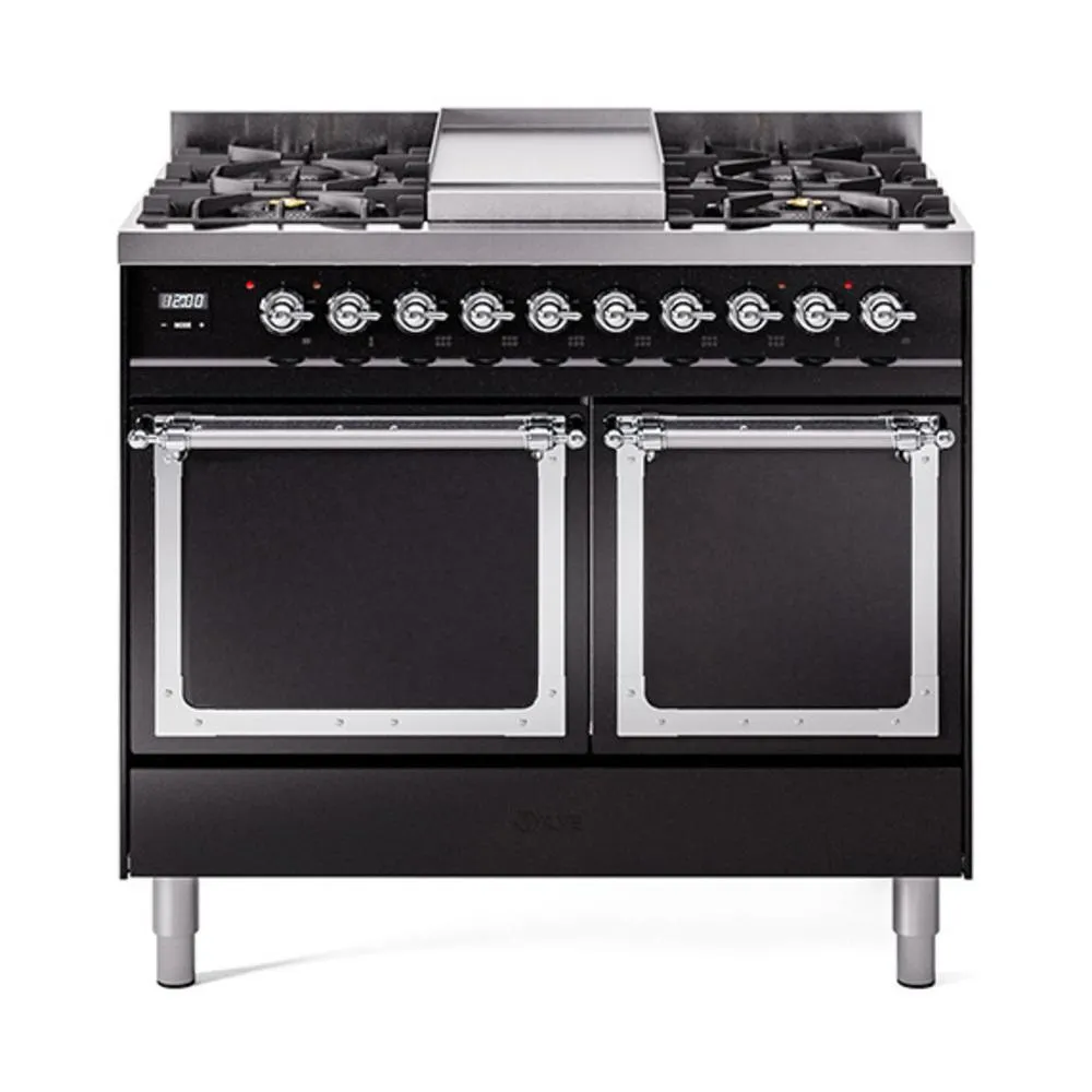Ilve UND40FQNMPBKCLP Ilve Und40Fqnmpbkclp Nostalgie Ii Noblesse 40" Dual Fuel Range (Liquid Propane, Solid Door, Glossy Black, Chrome)