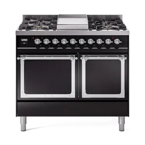 Ilve UND40FQNMPBKCLP Ilve Und40Fqnmpbkclp Nostalgie Ii Noblesse 40" Dual Fuel Range (Liquid Propane, Solid Door, Glossy Black, Chrome)