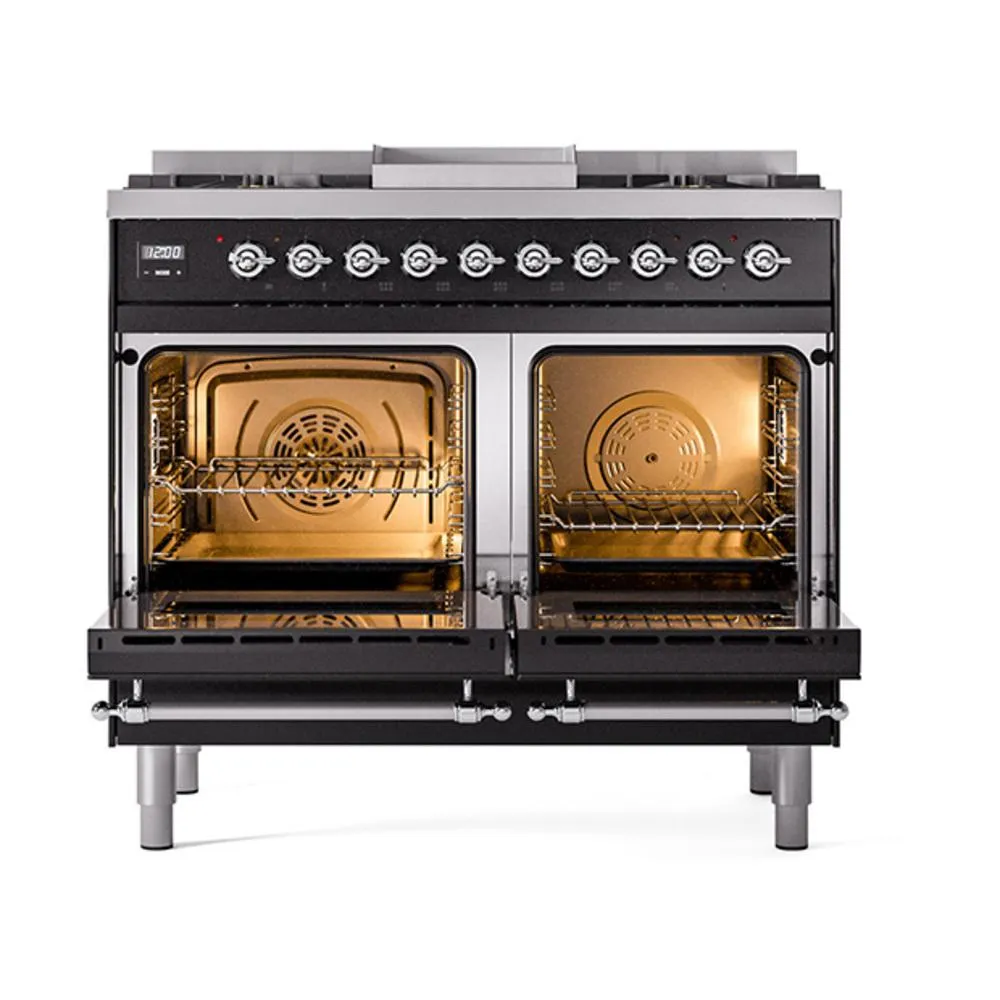 Ilve UND40FQNMPBKCLP Ilve Und40Fqnmpbkclp Nostalgie Ii Noblesse 40" Dual Fuel Range (Liquid Propane, Solid Door, Glossy Black, Chrome)