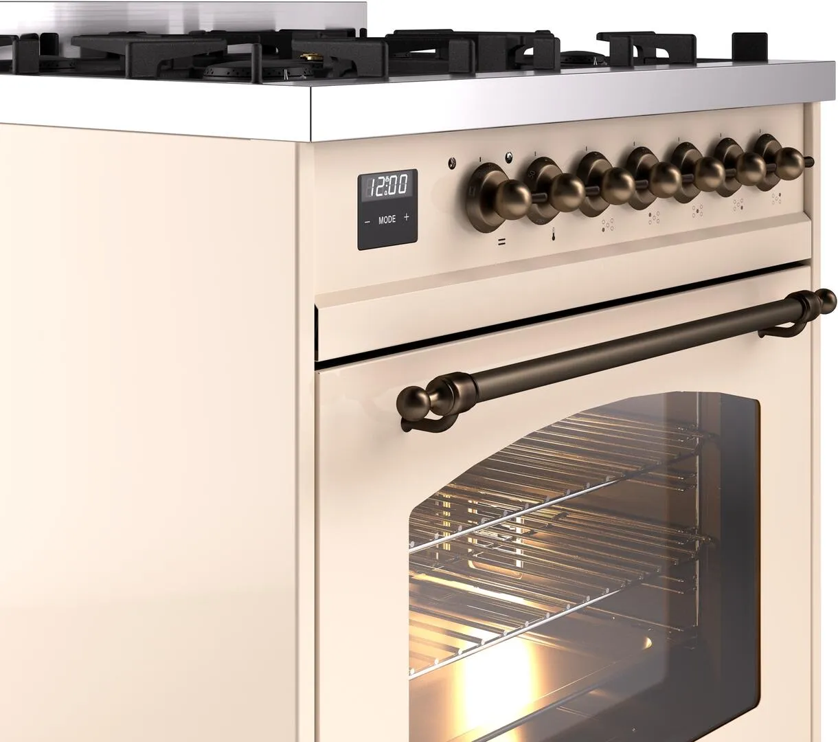 Ilve UP30NMPAWBLP Nostalgie Ii 30 Inch Dual Fuel Liquid Propane Freestanding Range In Antique White With Bronze Trim