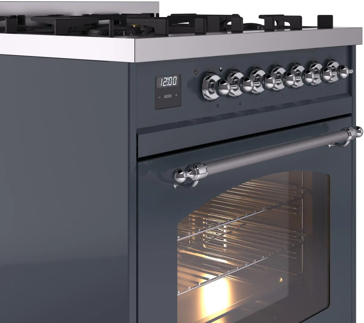 Ilve UP30NMPBGCLP Nostalgie Ii 30 Inch Dual Fuel Liquid Propane Freestanding Range In Blue Grey With Chrome Trim