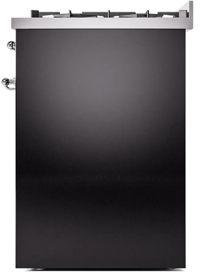 Ilve UP30NMPBKC Nostalgie Ii 30 Inch Dual Fuel Natural Gas Freestanding Range In Glossy Black With Chrome Trim