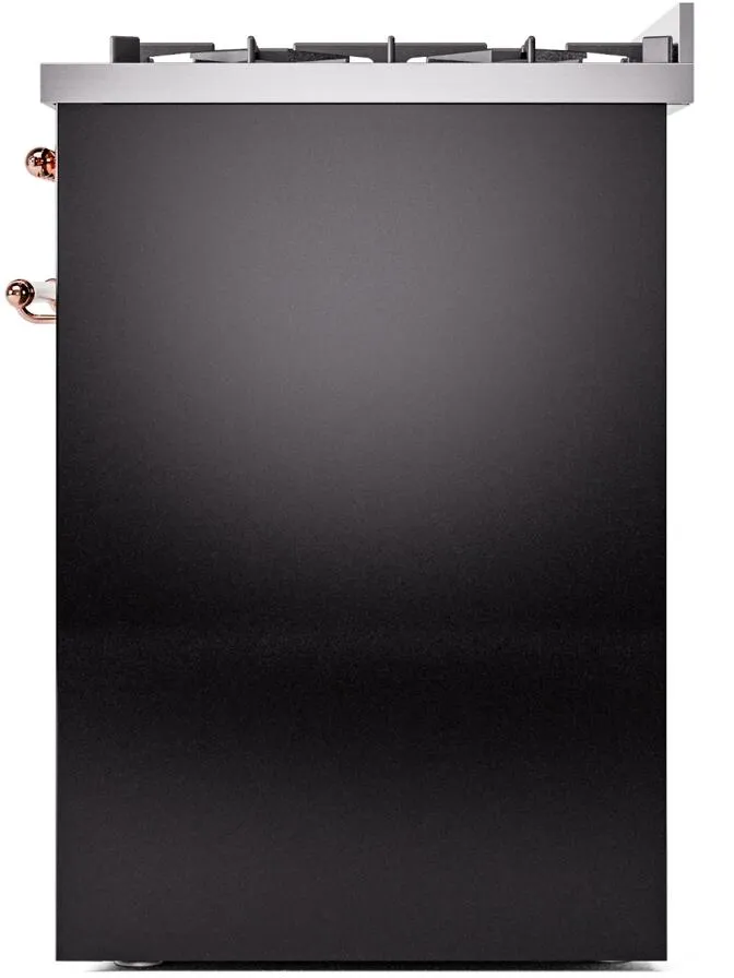 Ilve UP30NMPBKP Nostalgie Ii 30 Inch Dual Fuel Natural Gas Freestanding Range In Glossy Black With Copper Trim