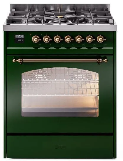 Ilve UP30NMPEGB Nostalgie Ii 30 Inch Dual Fuel Natural Gas Freestanding Range In Emerald Green With Bronze Trim
