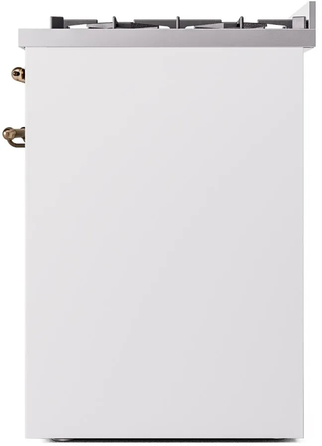 Ilve UP30NMPWHBLP Nostalgie Ii 30 Inch Dual Fuel Liquid Propane Freestanding Range In White With Bronze Trim