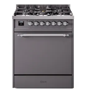 Ilve UP30QNMPMGCLP Nostalgie Ii 30 Inch Dual Fuel Liquid Propane Freestanding Range In Matte Graphite With Chrome Trim