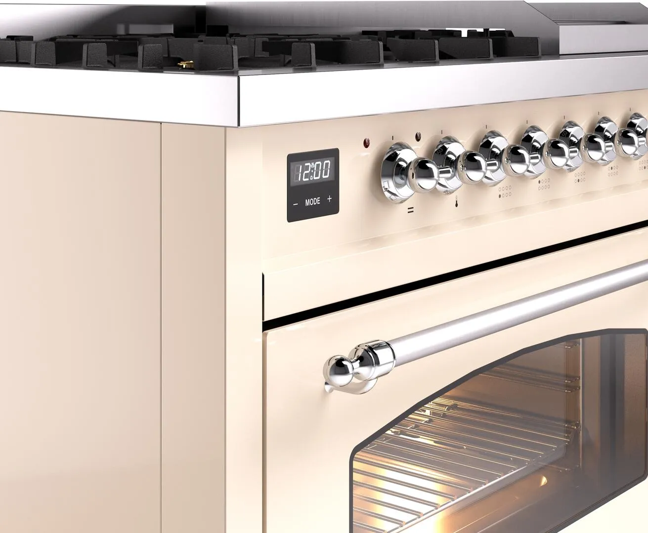 Ilve UP48FNMPAWC Nostalgie Ii 48 Inch Dual Fuel Natural Gas Freestanding Range In Antique White With Chrome Trim