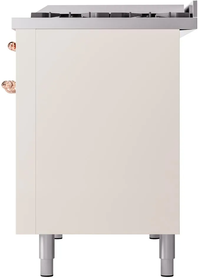 Ilve UP48FNMPAWPLP Nostalgie Ii 48 Inch Dual Fuel Liquid Propane Freestanding Range In Antique White With Copper Trim